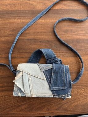 Y2K Patchwork Denim Mini Crossbody Bag - Asymmetrical Boho Grunge Purse